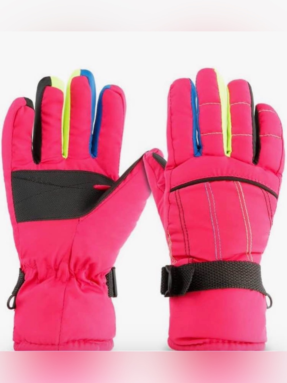 Kids Waterproof Winter Gloves - Hot Pink with Neon Accents